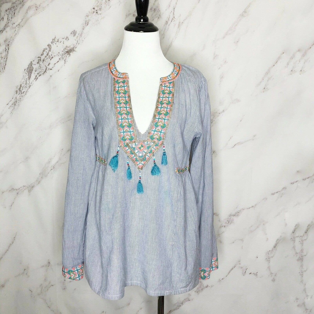 Christophe Sauvat V-Neck Beaded Tassel Tunic Top